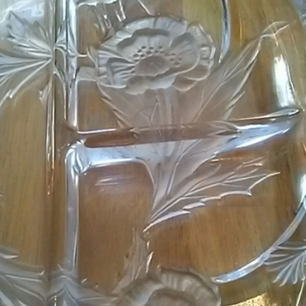 Crystal Floral Relish Tray Vintage EUC